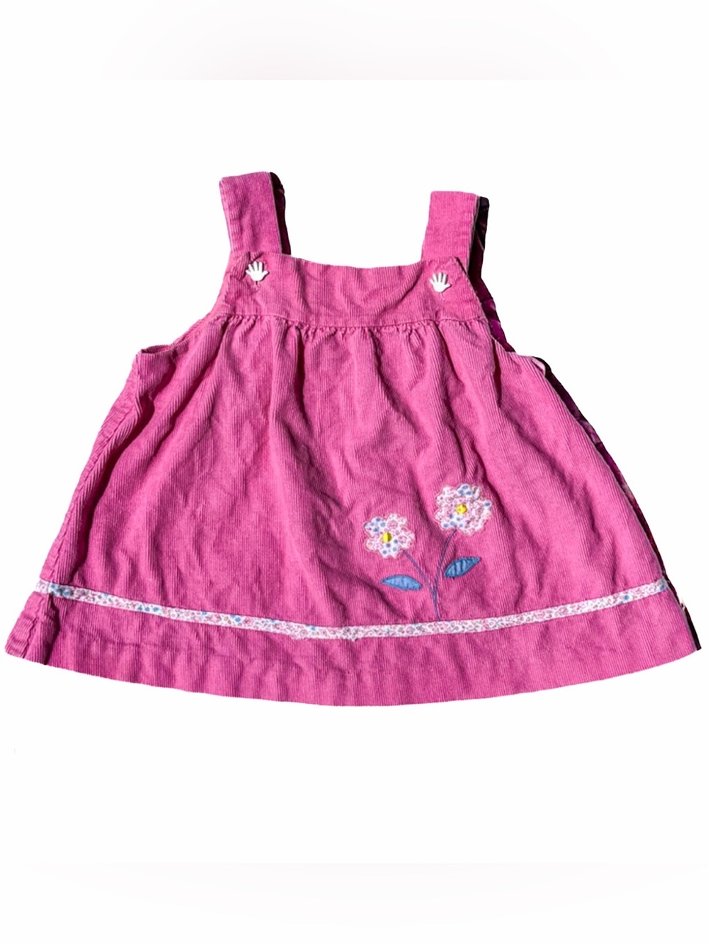 VTG 1980s Cradle Togs Pink Corduroy Embroidered Floral Jumper Dress 6-12M Girl